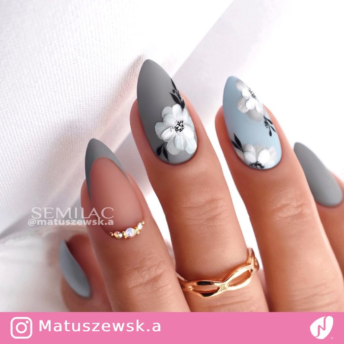 White Flowers on Matte Nails